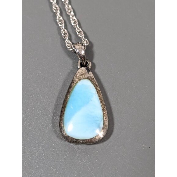 Marahlago Blue Larimar Teardrop Pendant 21" Necklace Sterling Silver 925 - Picture 4 of 10